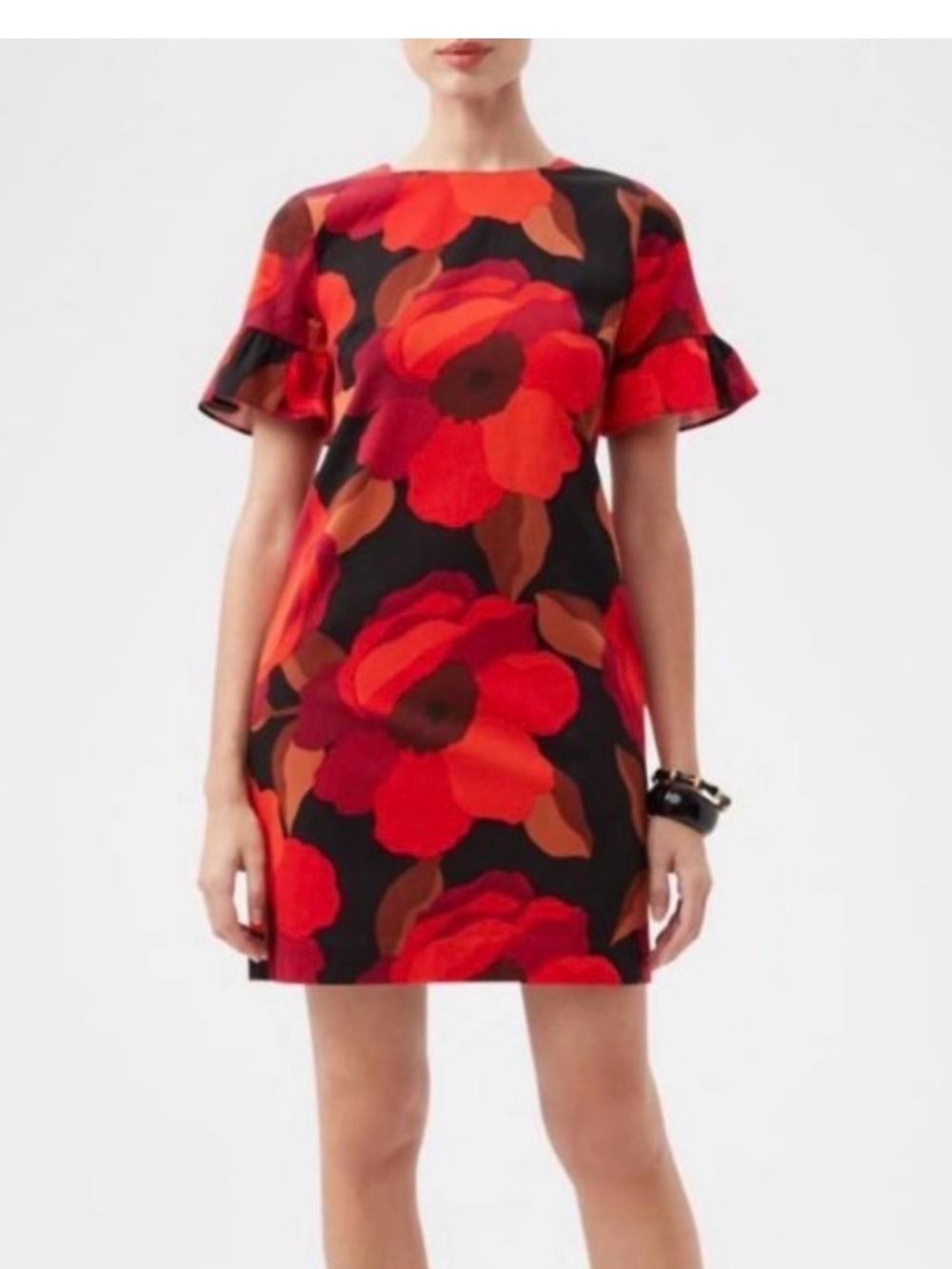 TRINA TURK Red Floral Darling Dress with Ruffle Sleeves NWT SIZE 4